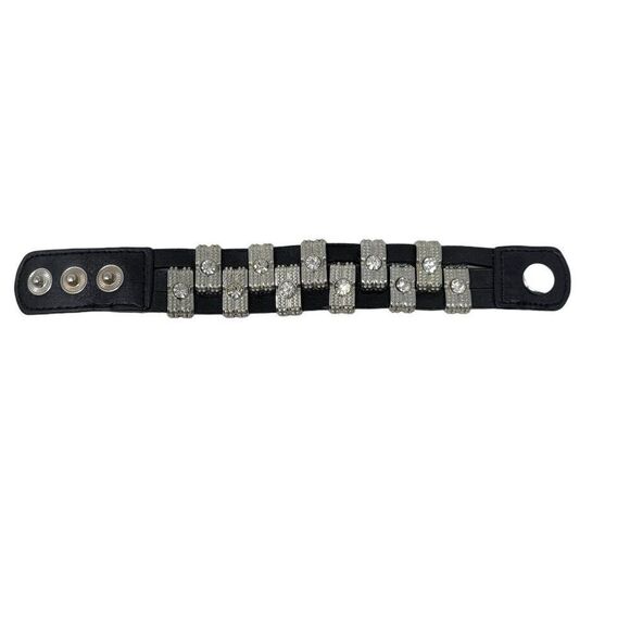 Steampunk‎ Wide Black Leather Bracelet Checker Studded Rhinestone Streetwear - Picture 5 of 8